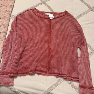 Zenana Outfitters Dusty Rose Waffle Knit Crew Top